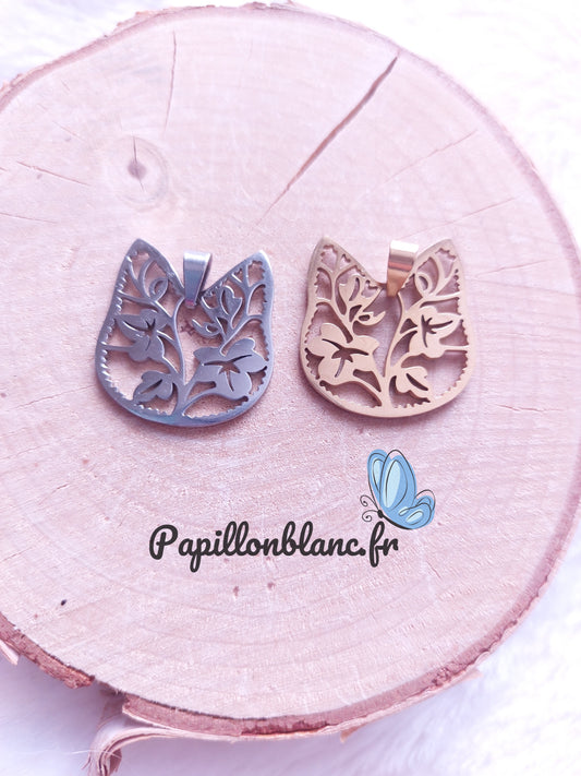 Pendentif Chat en Fleurs