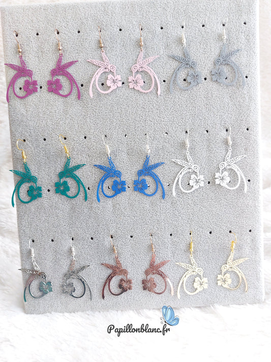 Boucle d'oreilles Colibri coloré