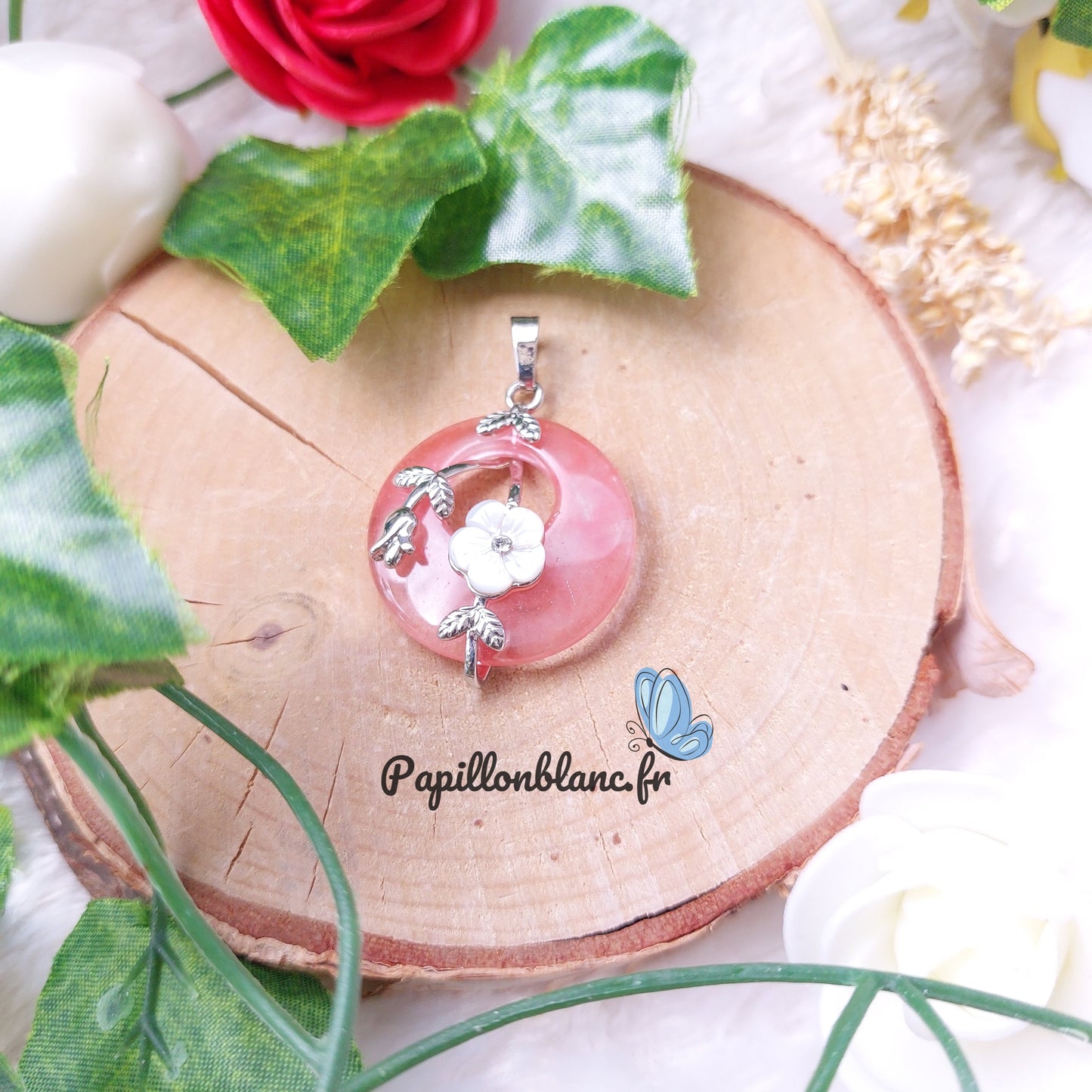 Pendentif Ronde de fleurs Cristal Melon d'eau