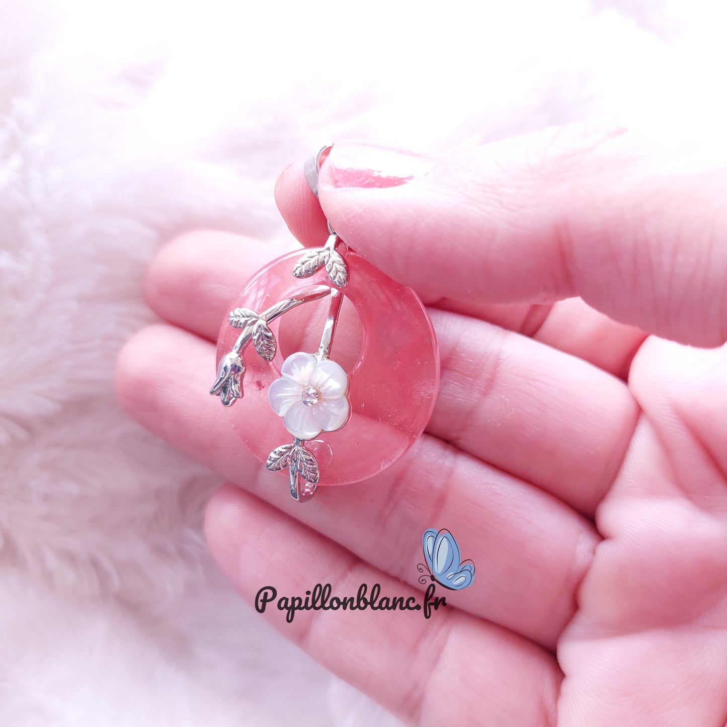 Pendentif Ronde de fleurs Cristal Melon d'eau