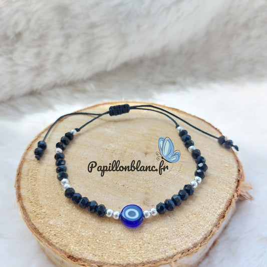 Bracelet Œil Bleu perles noires