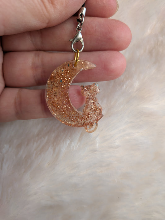 Porte clef Chat fée lune résine